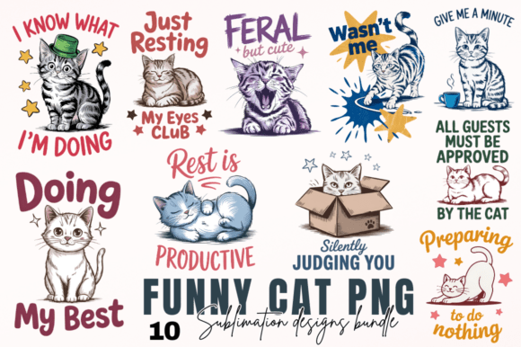 Download Funny Cat PNG Sublimation Designs Bundle - Designs Collection